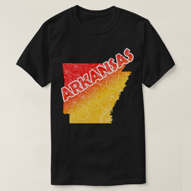 Farbige Mandala-Kunstkarte von Arkansas mit Text i T-Shirt (Design vorne)