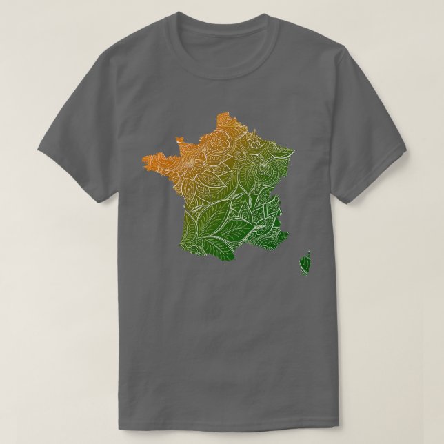Farbige Mandala Kunstkarte von Frankreich mit Text T-Shirt (Design vorne)