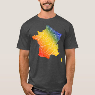 Farbige Mandala Kunstkarte von Frankreich mit Text T-Shirt
