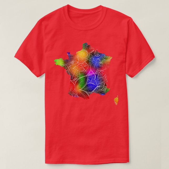 Farbige Mandala Kunstkarte von Frankreich mit Text T-Shirt (Design vorne)