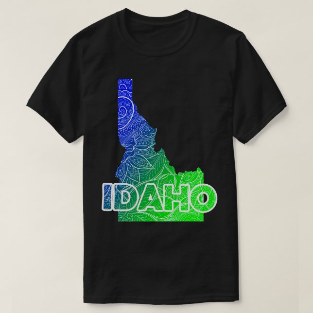 Farbige Mandala Kunstkarte von Idaho mit Text in b T-Shirt (Design vorne)