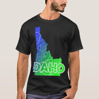Farbige Mandala Kunstkarte von Idaho mit Text in b T-Shirt