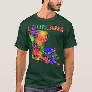Farbige mandala Kunstkarte von Louisiana mit Text  T-Shirt