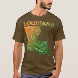 Farbige mandala Kunstkarte von Louisiana mit Text  T-Shirt