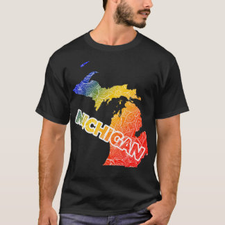 Farbige mandala Kunstkarte von Michigan mit Text i T-Shirt