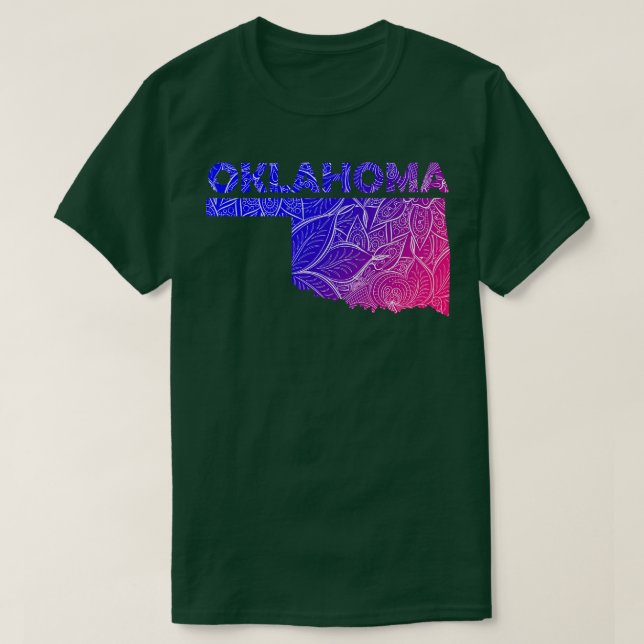 Farbige Mandala Kunstkarte von Oklahoma mit Text i T-Shirt (Design vorne)