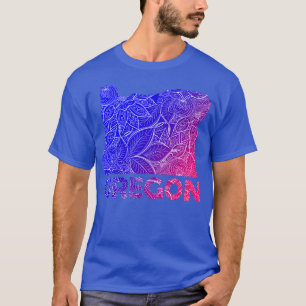 Farbige Mandala Kunstkarte von Oregon mit Text in T-Shirt