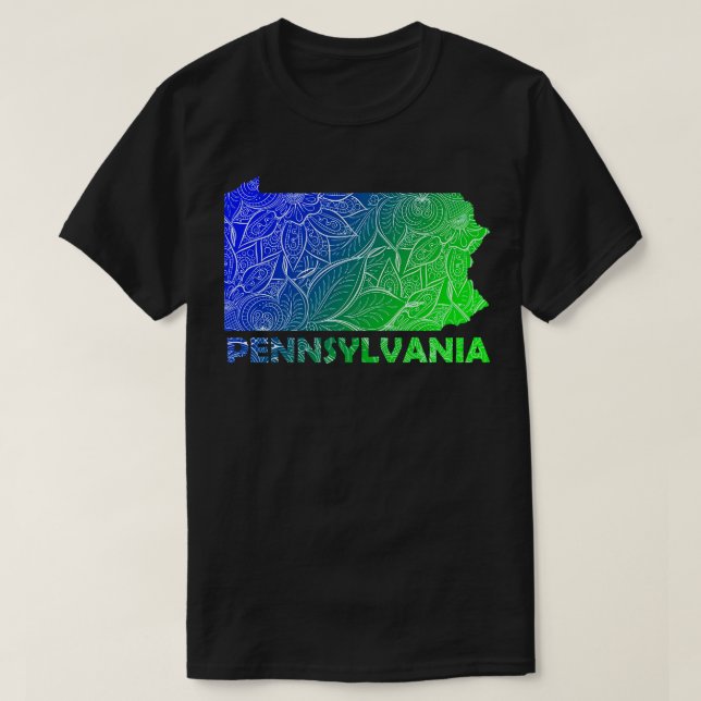 Farbige Mandala Kunstkarte von Pennsylvania mit Te T-Shirt (Design vorne)