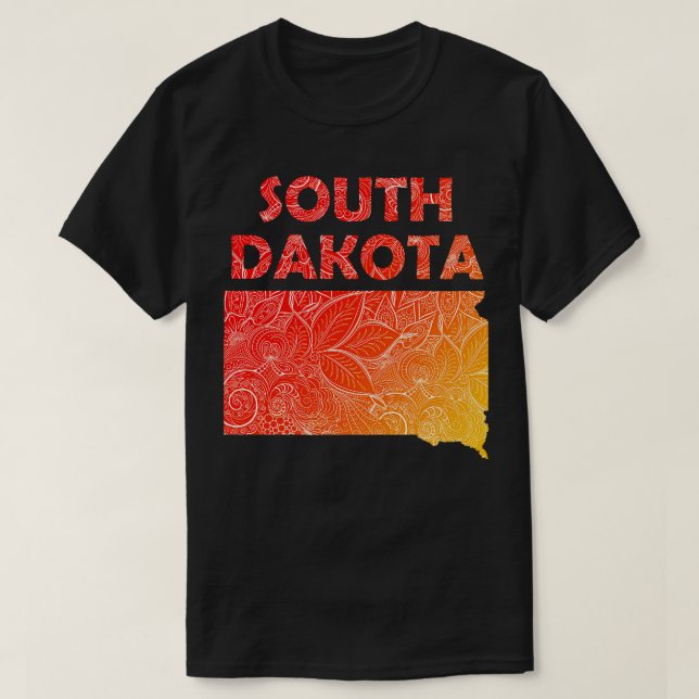 Farbige Mandala Kunstkarte von South Dakota mit Te T-Shirt (Design vorne)