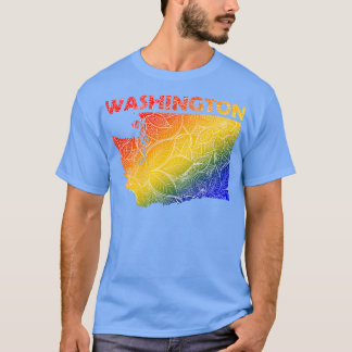 Farbige Mandala-Kunstkarte von Washington mit Text T-Shirt