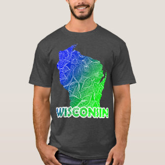 Farbige Mandala Kunstkarte von Wisconsin mit Text T-Shirt