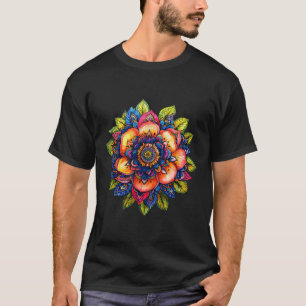 Farbige Mandala-Lotosblume Boho-Yoga-Meditation T-Shirt