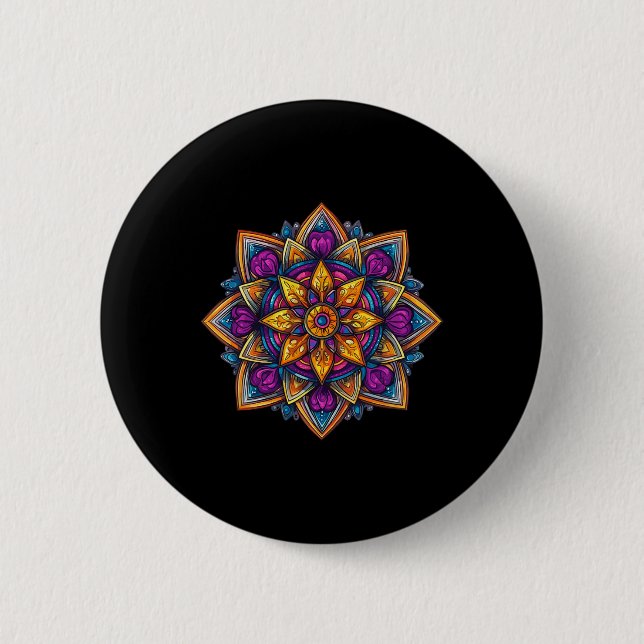 Farbige Mandala-Meditation Lotus  Button (Vorderseite)