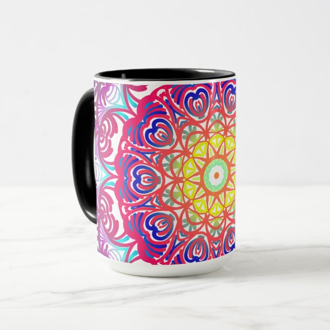 Farbige Mandala Tasse (Vorderseite Links)