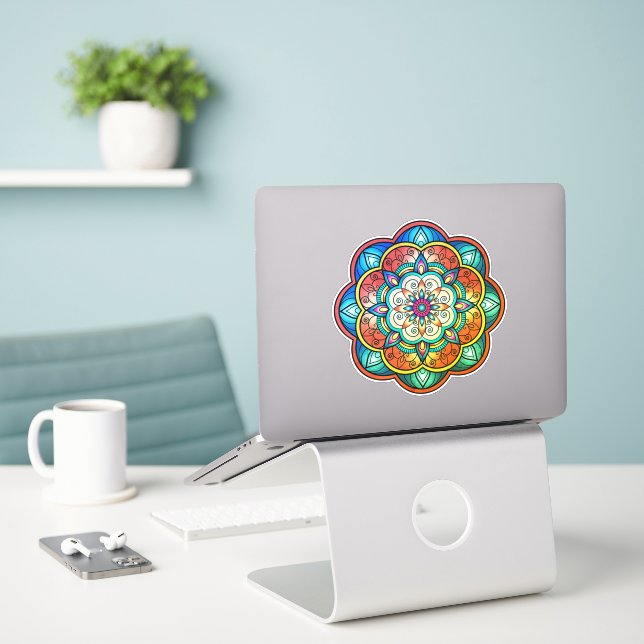 Farbige Mandala-Vinyl-Aufkleber Aufkleber (Laptop auf Schreibtisch)