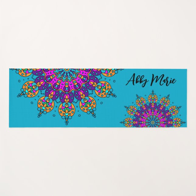 Farbige Mandalas Personalisierter Name Aquamarines Yogamatte (Vorderseite (Horizontal))