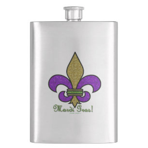 Farbige Mardi Gras Fleur De Lis Flachmann
