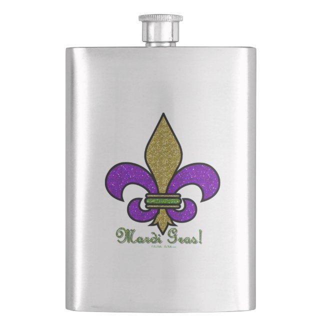 Farbige Mardi Gras Fleur De Lis Flachmann (Vorderseite)