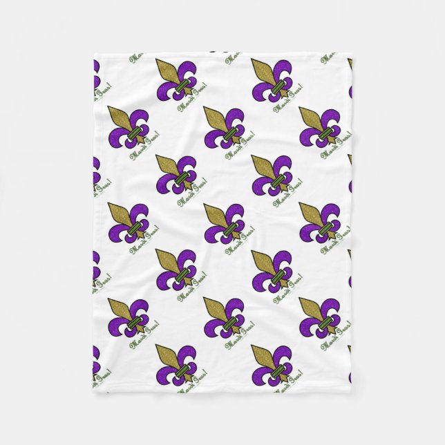 Farbige Mardi Gras Fleur De Lis Fleecedecke (Vorderseite)
