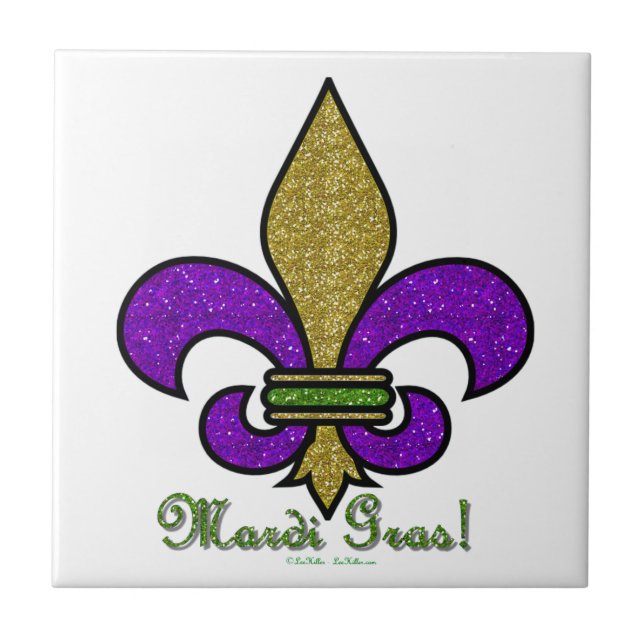 Farbige Mardi Gras Fleur De Lis Fliese (Vorderseite)