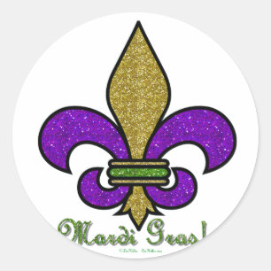 Farbige Mardi Gras Fleur De Lis Runder Aufkleber