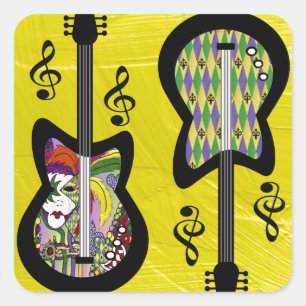 Farbige Mardi Gras Gitarren Quadratischer Aufkleber