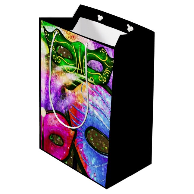 Farbige Mardi Gras Masken Geschenktasche Mittlere Geschenktüte (Rückseite Schrägansicht)