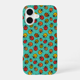 Farbige Marienkäfer auf Türkis iPhone 16 Hülle