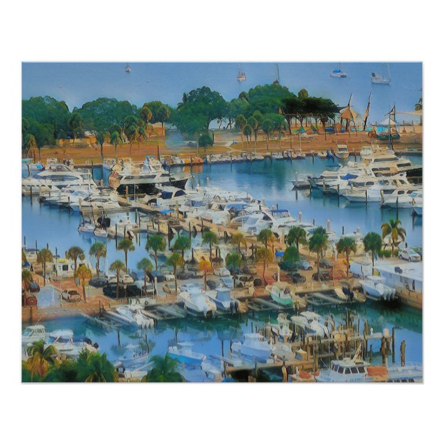 Farbige Marina-Wandkunst Küstenhafenboote Poster (Vorderseite)