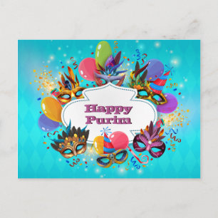 Farbige Maske Happy Purim Postkarte