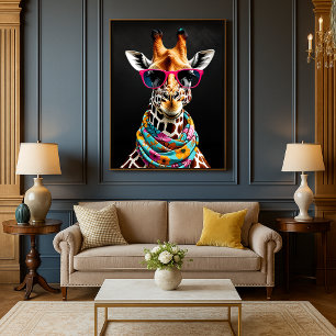 Farbige maximalistische lustige Giraffen-Kunst Poster