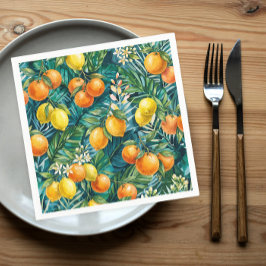 Farbige mediterrane Zitrusfrüchte Wasserfarben Serviette