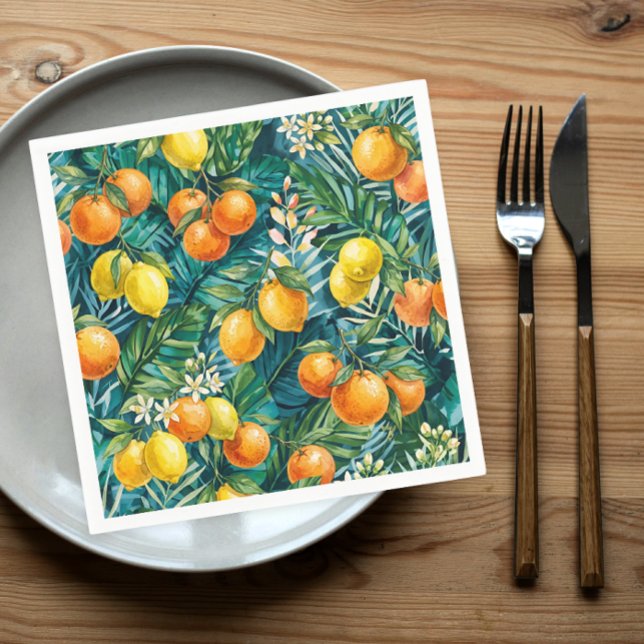 Farbige mediterrane Zitrusfrüchte Wasserfarben Serviette (Von Creator hochgeladen)