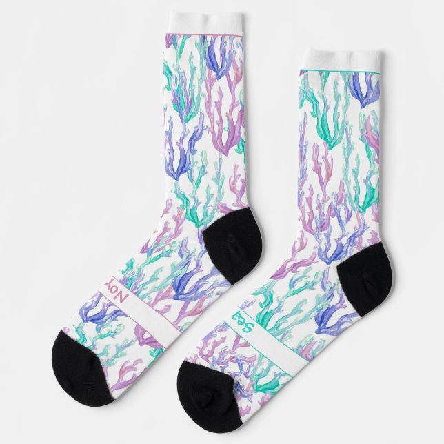Farbige Meeresalgen, Text auf Weiß Socken (Linkes Detail)