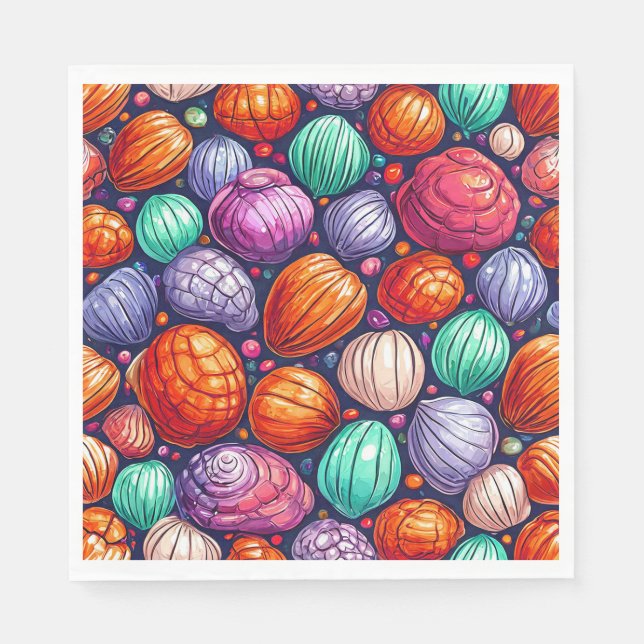 Farbige Meeresmuscheln Serviette (Vorderseite)