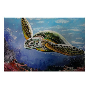 Farbige Meeresschildkröte Ozean Wandkunst für Küst Poster
