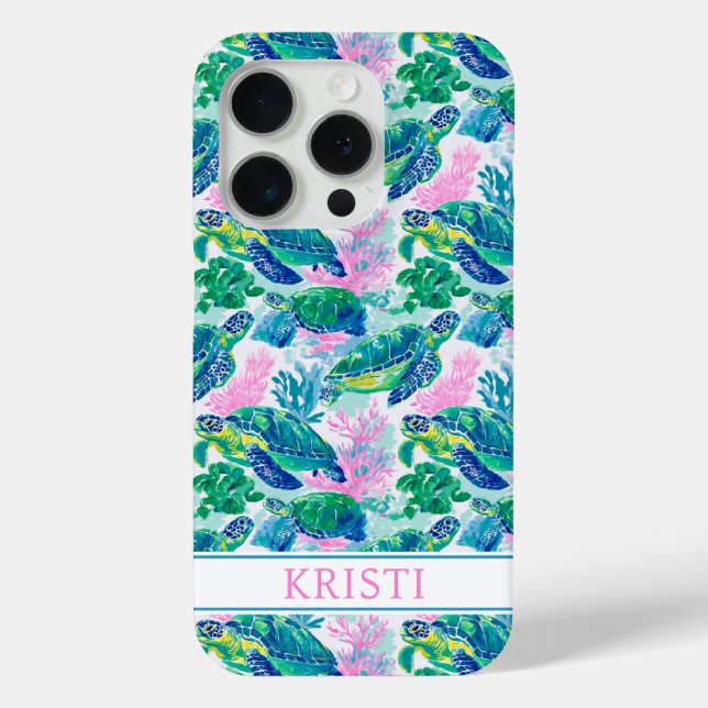 Farbige Meeresschildkröten monogrammiert Case-Mate iPhone Hülle (Rückseite)