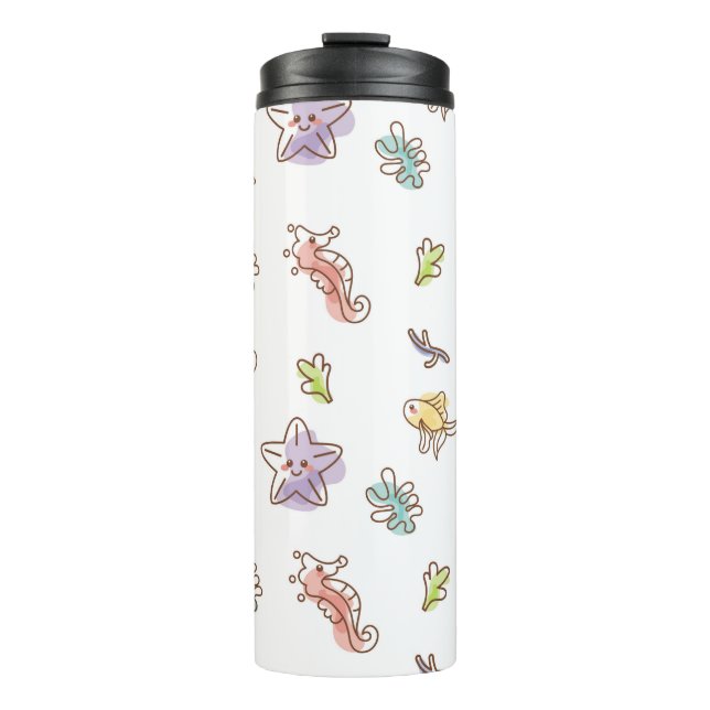 Farbige Meereswelt mit Seestern und Fischen v Thermosbecher (Vorderseite)