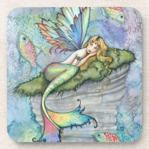 Farbige Meerjungfrau und Koi-Fisch Fantasy-Kunst Untersetzer