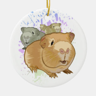 Farbige Meerschweinchen-Trio-Regenbogen-Farbspritz Keramik Ornament