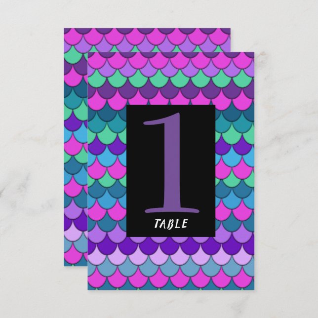 Farbige mehrfarbige Mermaid-Party-Tischnummer Einladung (Vorne/Hinten)