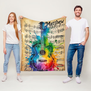 Farbige Melodie: Bemalte Gitarre auf Vintage-Musik Fleecedecke