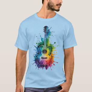 Farbige Melodie: Bemalte Gitarre auf Vintage-Musik T-Shirt