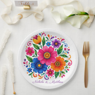 Farbige mexikanische Blumenhochzeit Pappteller
