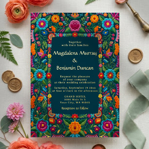 Farbige mexikanische Fiesta-Blumenstickerei-Hochze Folieneinladung