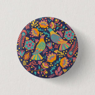 Farbige mexikanische Volkskunst Vögel und Blumen B Button