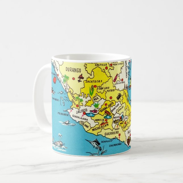 Farbige Mexiko-Karten-Tasse Kaffeetasse (Vorderseite Links)
