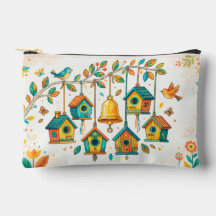 farbige Mini-Vogelhäuschen, die an einem zarten Zw