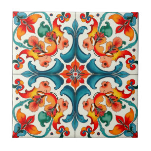 Farbige,Mittelmeer-,Mosaik,blau,orange,grün, Fliese
