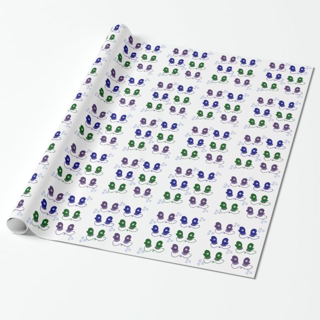 Farbige Mitten und Schneeflocken Geschenkpapier (Ungerollt)
